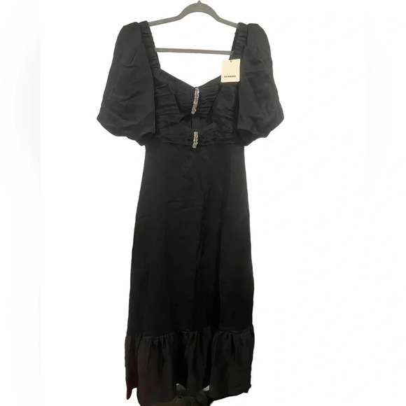 NWT Sandro Paris Falbala Rhinestone
Embellished Cutout‎ Black Midi Dress - Picture 2 of 4